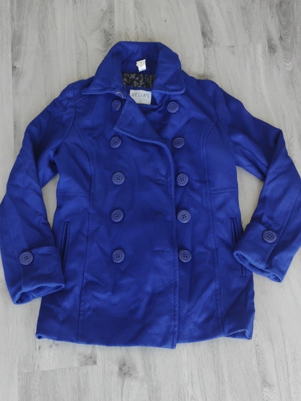 dELiA*s Large Vibrant Cobalt Blue Vintage Double-Breasted Peacoat